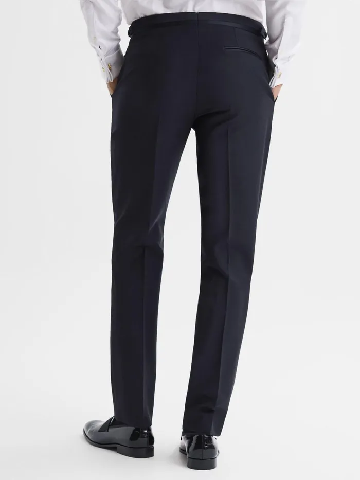 Men Reiss Suits and Tailoring Poker Modern Fit Tuxedo Trousers Navy