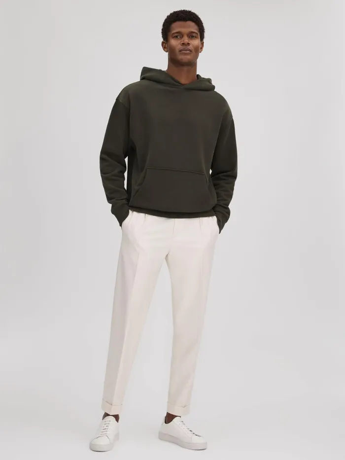 Men Reiss Sweats Hoodies and Joggers Alexander Casual Fit Cotton Hoodie Khaki