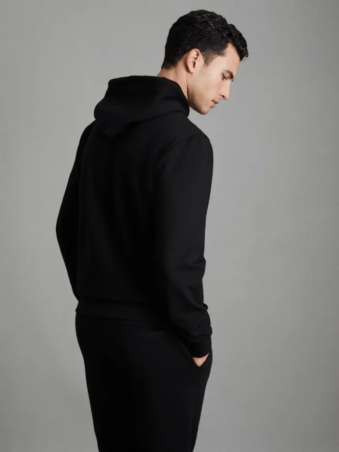 Men Reiss Sweats Hoodies and Joggers Fabien Interlock Jersey Drawstring Hoodie Black