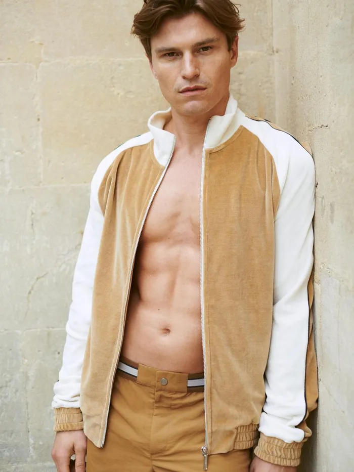 Men Reiss Sweats Hoodies and Joggers Lawrence 8211 Che Velour Contrast Panel Zip Through Jacket Camel