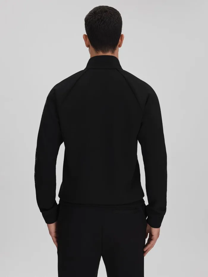 Men Reiss Sweats Hoodies and Joggers Williams Interlock Jersey HalfZip Funnel Neck Jumper Black