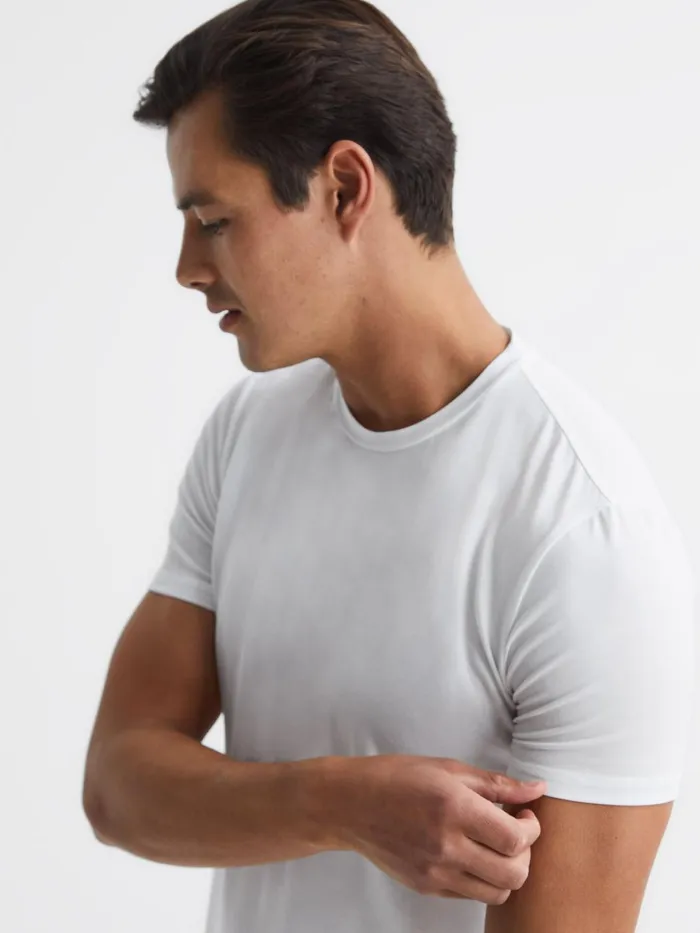 Men Reiss TShirts Aspen Crew Neck Mercerised Cotton Jersey TShirt White
