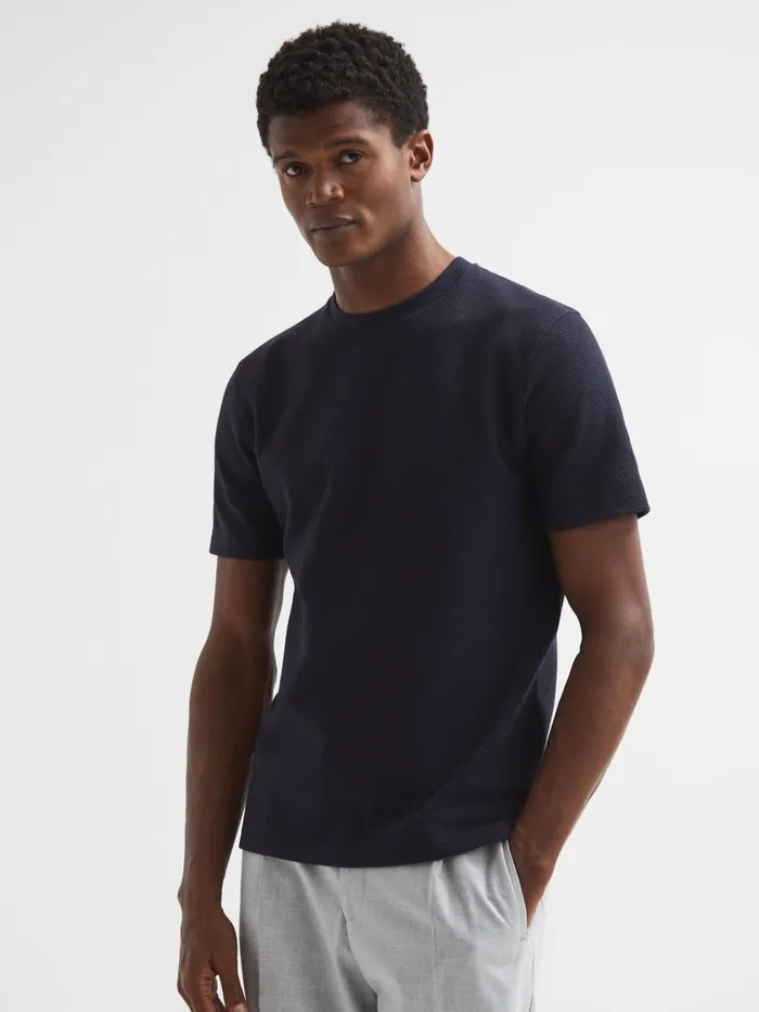 Men Reiss TShirts Cooper Slim Fit Honeycomb TShirt Navy