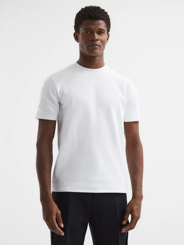 Men Reiss TShirts Cooper Slim Fit Honeycomb TShirt White