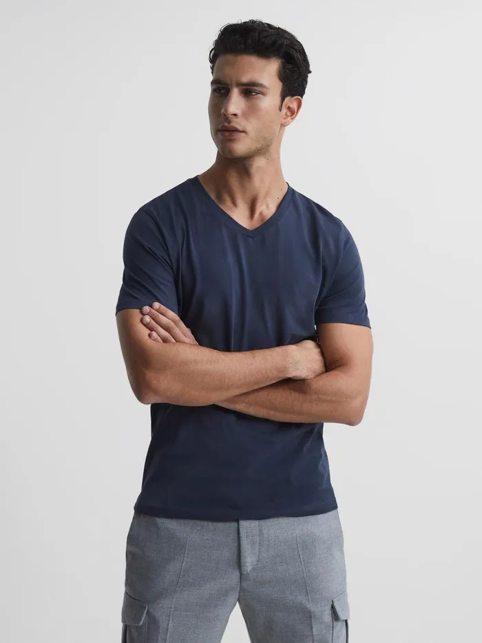 Men Reiss TShirts Dayton Cotton VNeck TShirt Airforce Blue