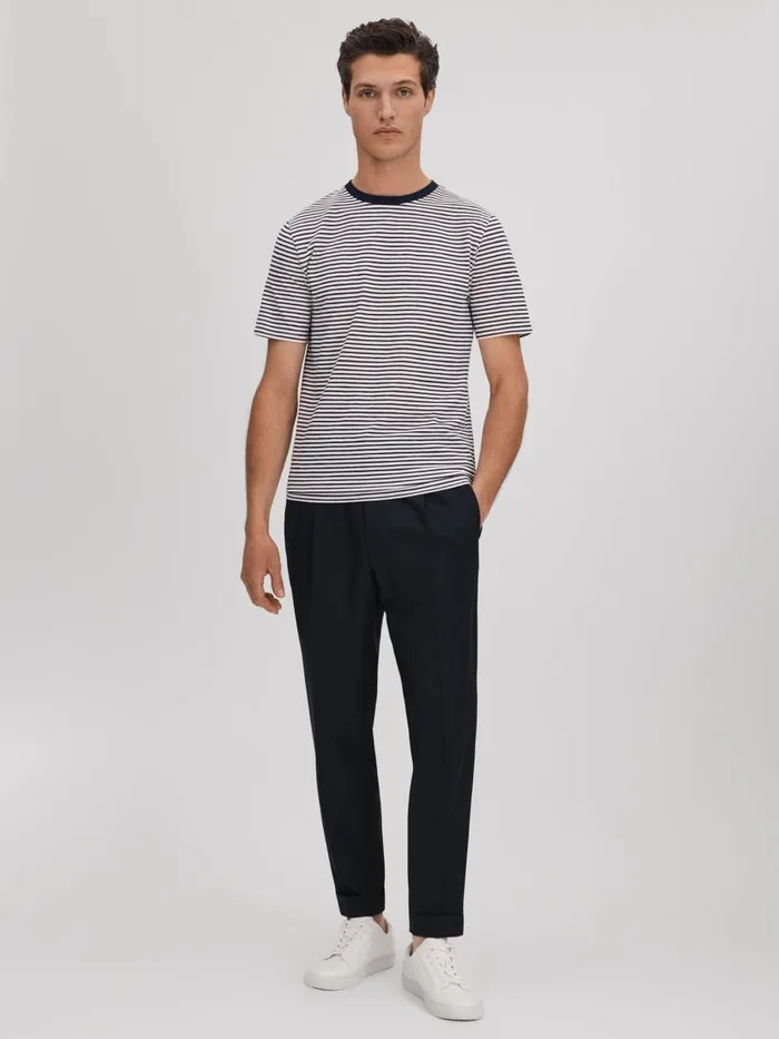 Men Reiss TShirts Keats Striped Crew Neck TShirt Navywhite