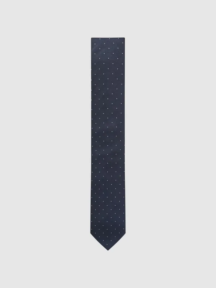 Men Reiss Ties and Pocket Squares Liam Silk Polka Dot Tie Navy