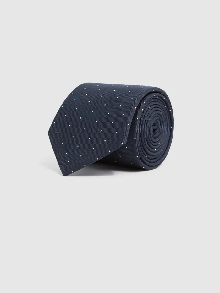 Men Reiss Ties and Pocket Squares Liam Silk Polka Dot Tie Navy