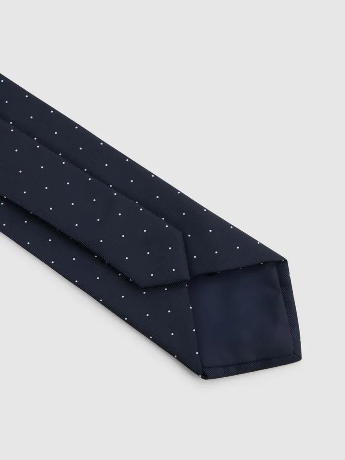 Men Reiss Ties and Pocket Squares Liam Silk Polka Dot Tie Navy