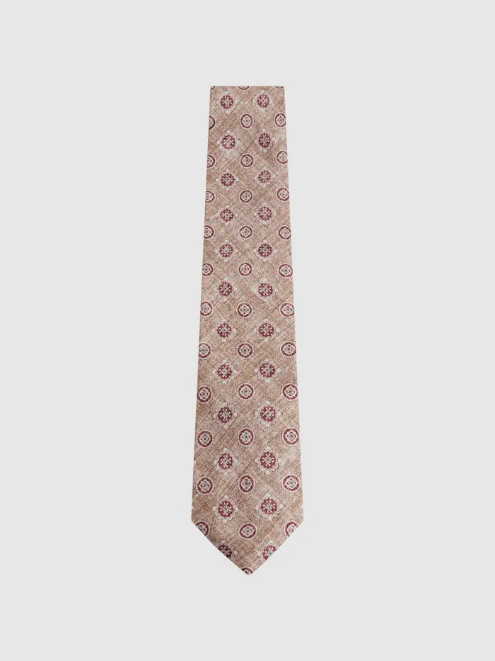 Men Reiss Ties and Pocket Squares Vasari Silk Medallion Print Tie Oatmealrose