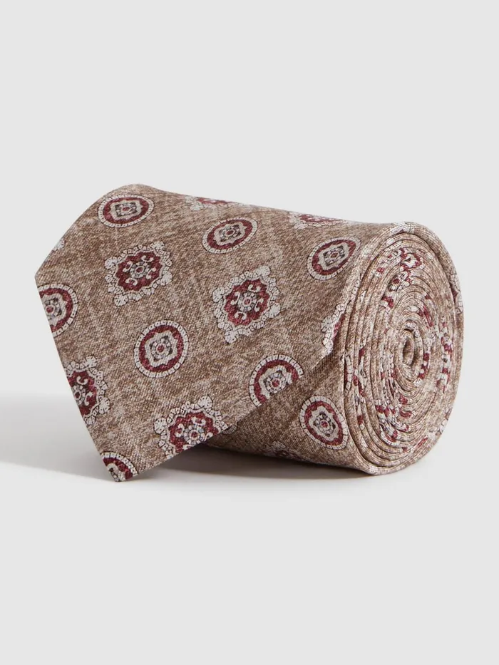 Men Reiss Ties and Pocket Squares Vasari Silk Medallion Print Tie Oatmealrose