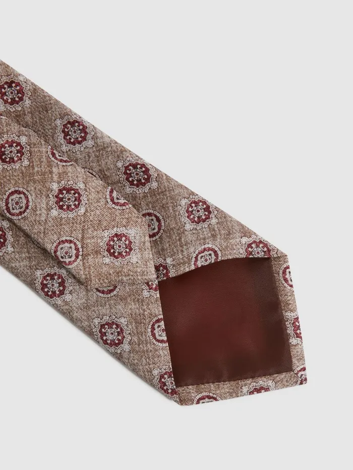 Men Reiss Ties and Pocket Squares Vasari Silk Medallion Print Tie Oatmealrose