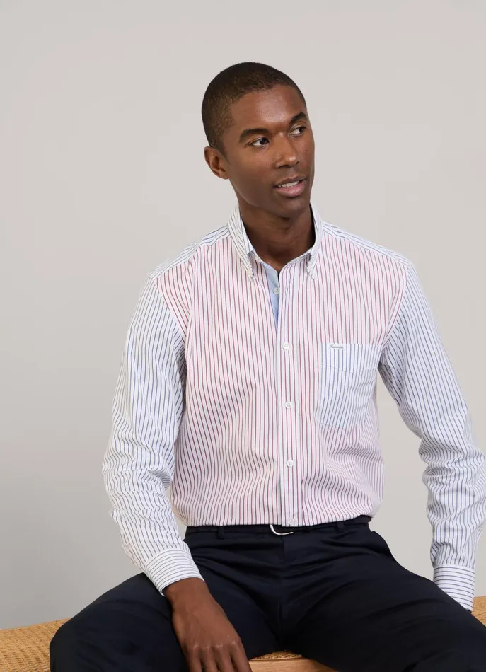 Men Shirts Faonnable Regular Fit Fine Striped Poplin Shirt Poster Red