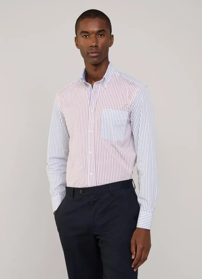 Men Shirts Faonnable Regular Fit Fine Striped Poplin Shirt Poster Red