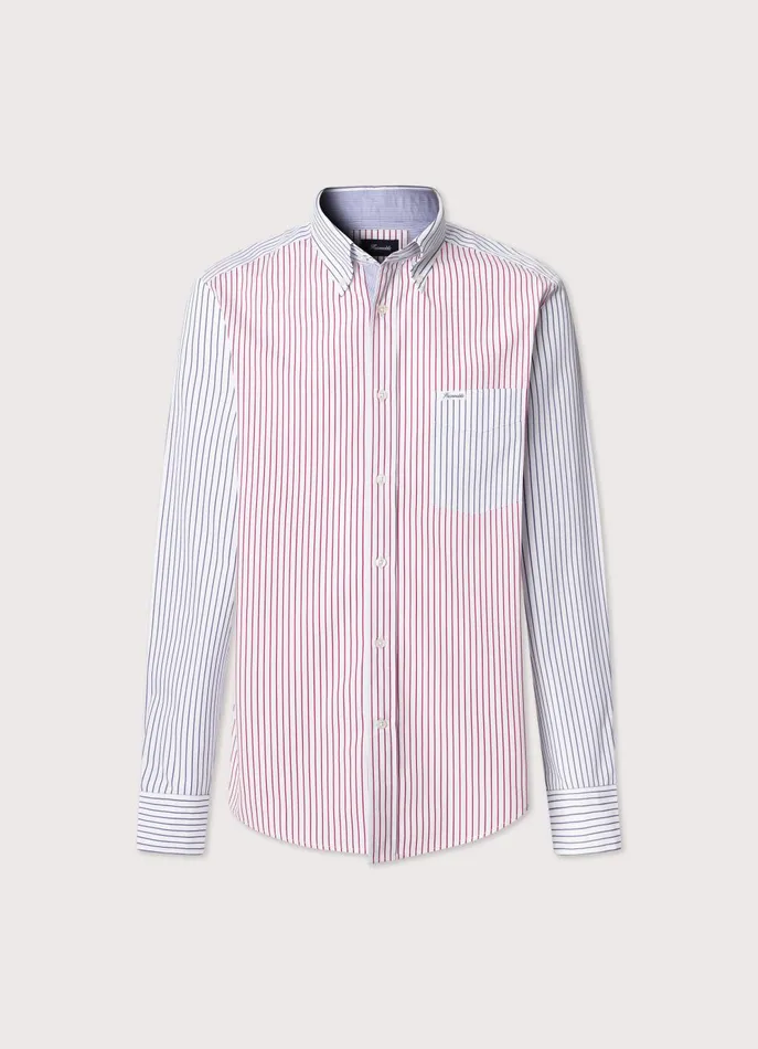 Men Shirts Faonnable Regular Fit Fine Striped Poplin Shirt Poster Red