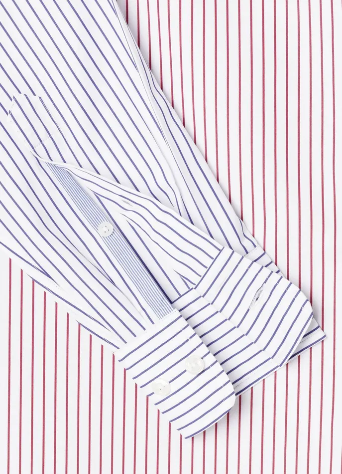Men Shirts Faonnable Regular Fit Fine Striped Poplin Shirt Poster Red