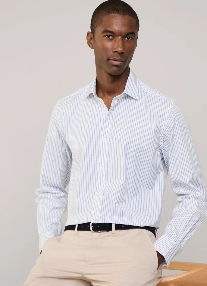 Men Shirts Faonnable Regular Fit Fine Striped Poplin Shirt Regal Blue
