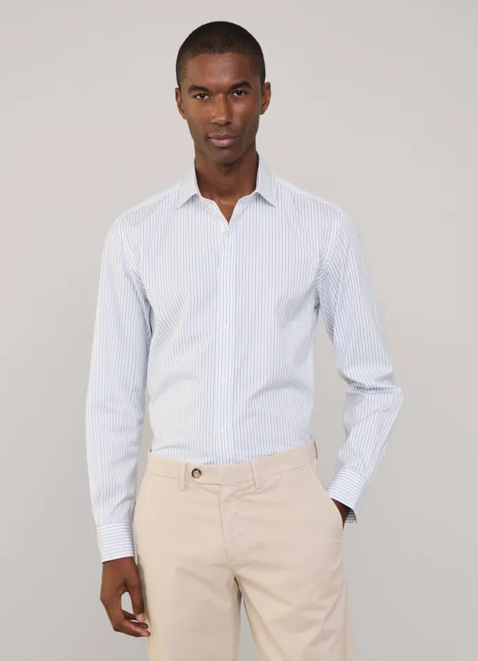 Men Shirts Faonnable Regular Fit Fine Striped Poplin Shirt Regal Blue