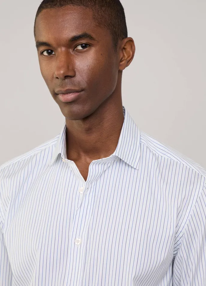 Men Shirts Faonnable Regular Fit Fine Striped Poplin Shirt Regal Blue