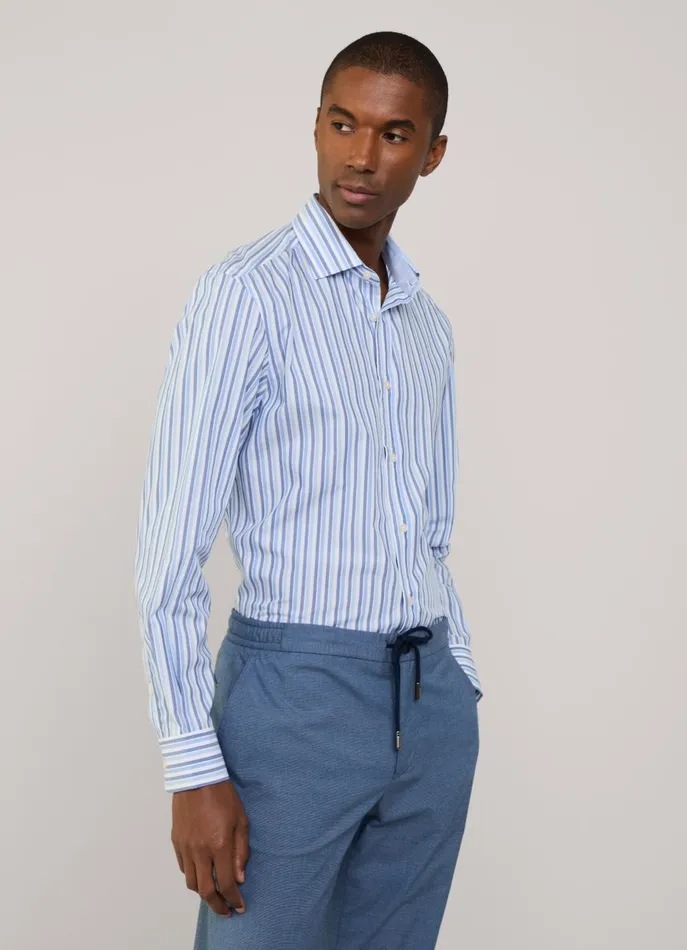 Men Shirts Faonnable Regular Fit Striped Shirt Horizon Blue