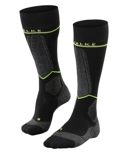 Men SK Compression Wool Men Skiing Kneehigh Socks Black FALKE Ski Socks