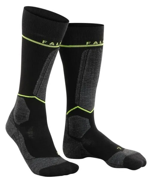 Men SK Compression Wool Men Skiing Kneehigh Socks Black FALKE Ski Socks