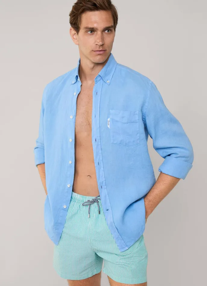 Men Swimwear Faonnable Striped Seersucker Swim Shorts Meadow Blue