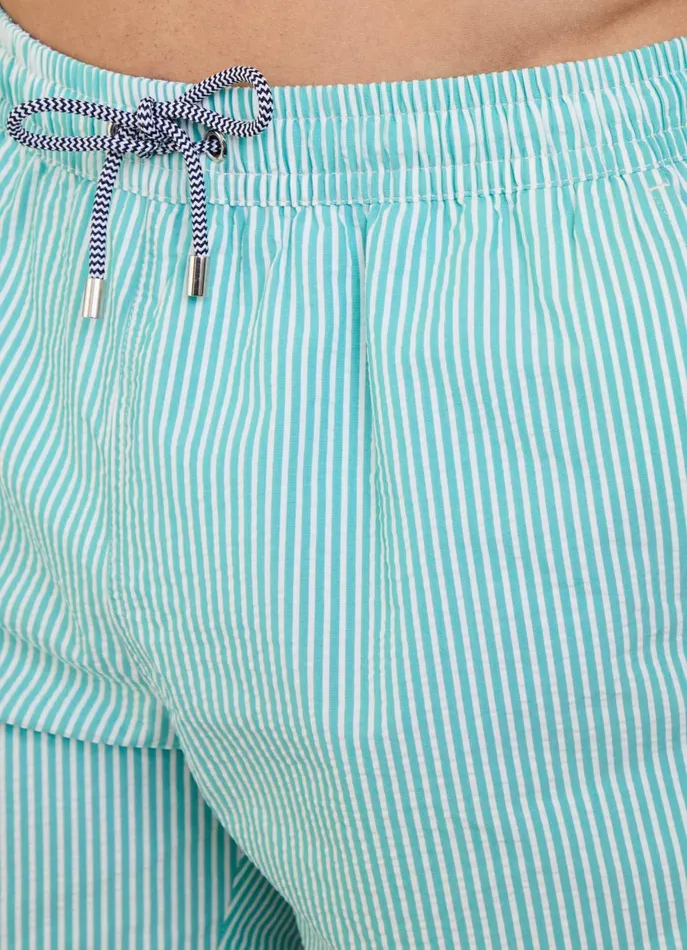 Men Swimwear Faonnable Striped Seersucker Swim Shorts Meadow Blue