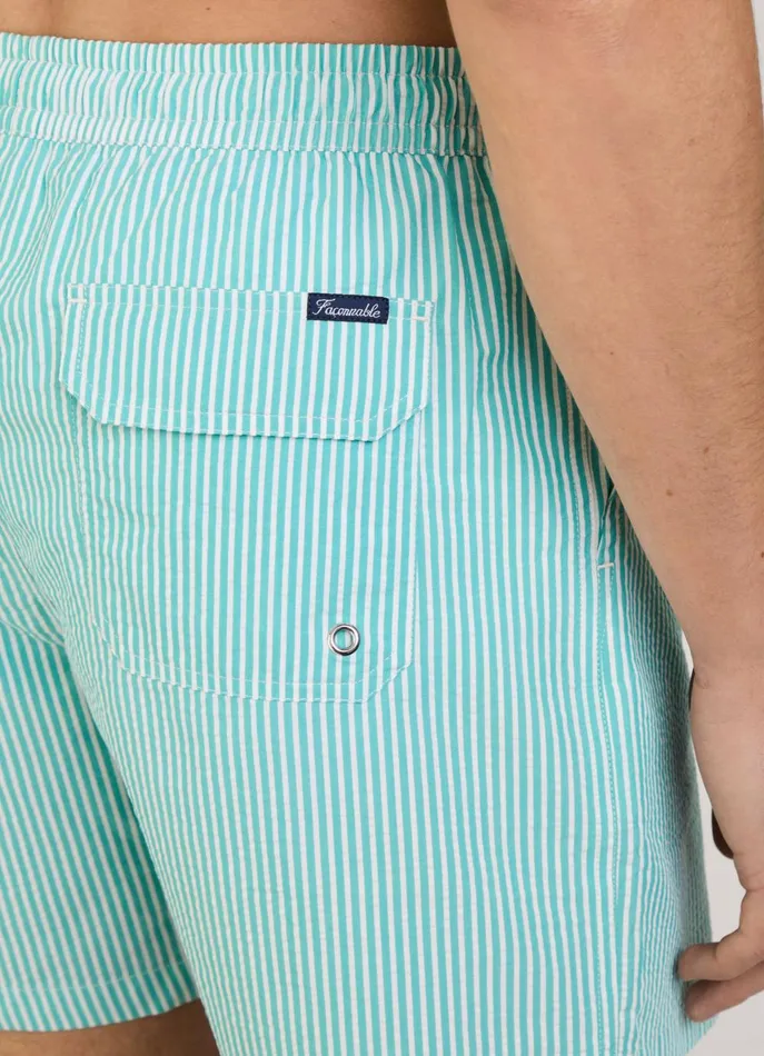 Men Swimwear Faonnable Striped Seersucker Swim Shorts Meadow Blue