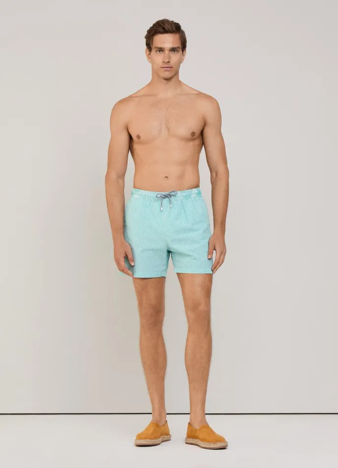 Men Swimwear Faonnable Striped Seersucker Swim Shorts Meadow Blue