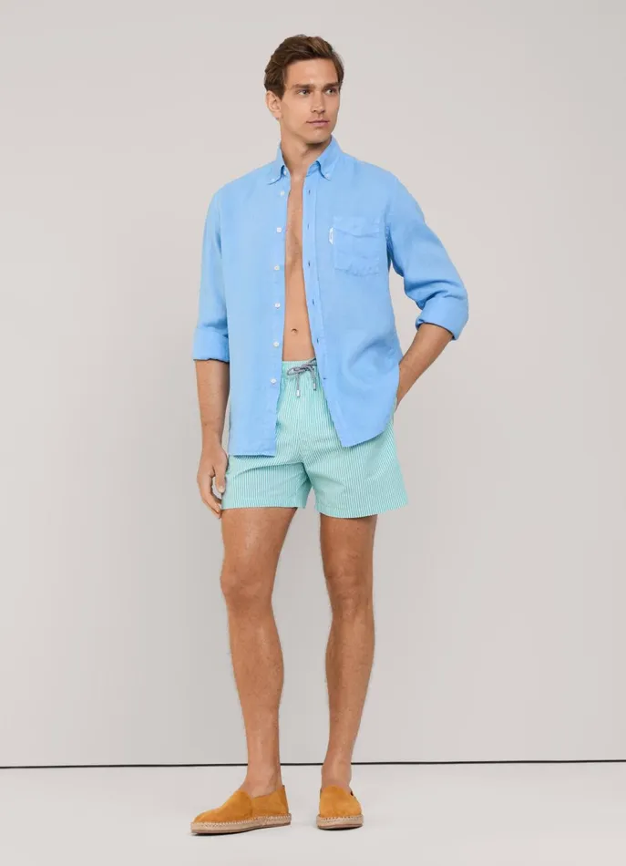Men Swimwear Faonnable Striped Seersucker Swim Shorts Meadow Blue