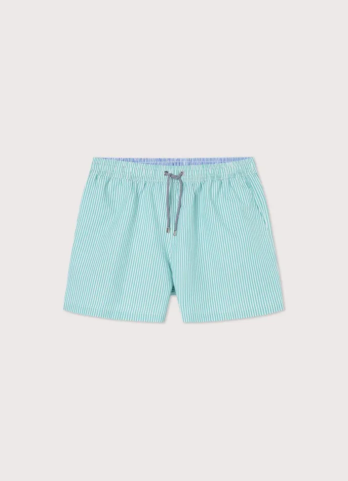 Men Swimwear Faonnable Striped Seersucker Swim Shorts Meadow Blue