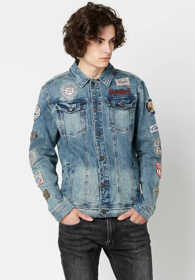 Men Vintage Patched Joe Jacket Indigo Buffalo David Bitton Jackets