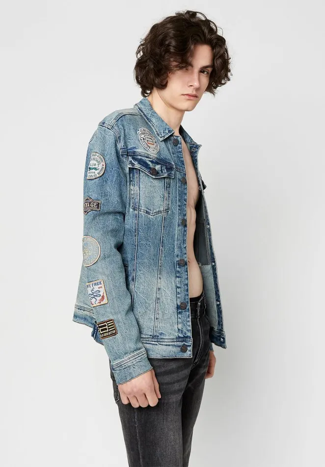 Men Vintage Patched Joe Jacket Indigo Buffalo David Bitton Jackets