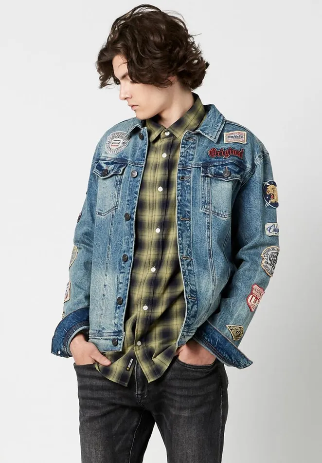 Men Vintage Patched Joe Jacket Indigo Buffalo David Bitton Jackets