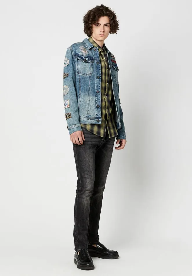 Men Vintage Patched Joe Jacket Indigo Buffalo David Bitton Jackets