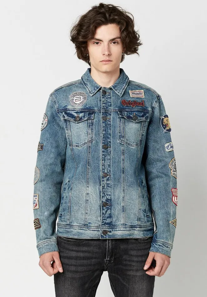Men Vintage Patched Joe Jacket Indigo Buffalo David Bitton Jackets