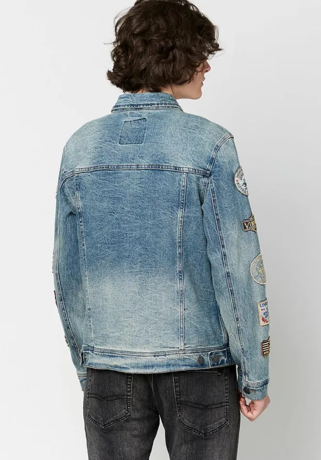 Men Vintage Patched Joe Jacket Indigo Buffalo David Bitton Jackets