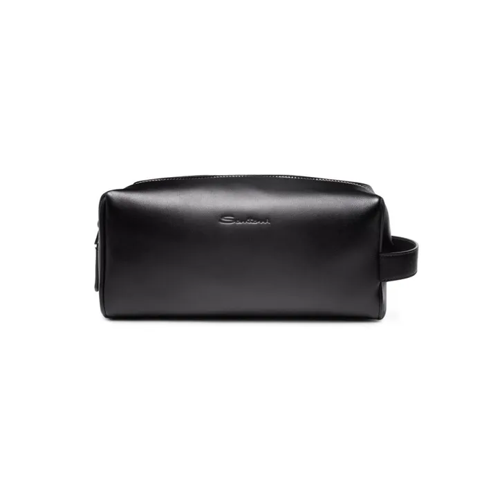 MenWomen Black Leather Pouch Santoni Small Leather Goods