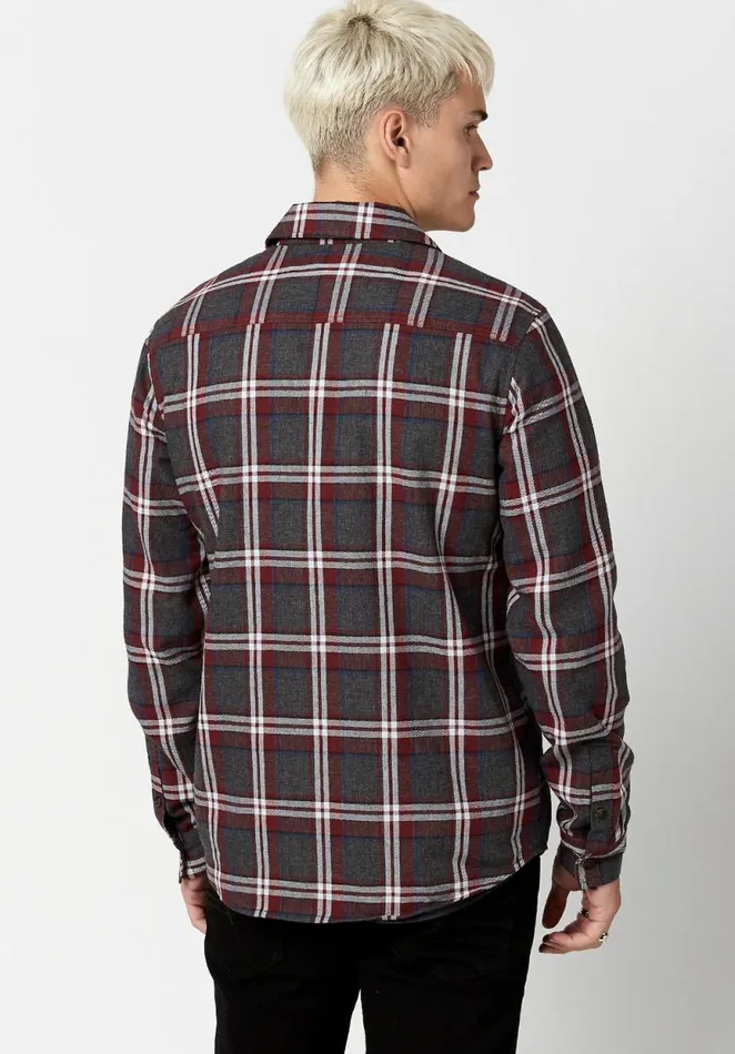 Men Zippered Sobum Flannel Shirt Charcoal Buffalo David Bitton Jackets