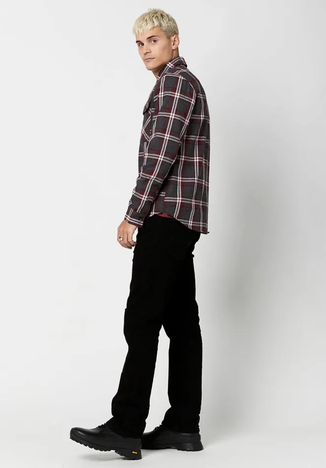 Men Zippered Sobum Flannel Shirt Charcoal Buffalo David Bitton Jackets