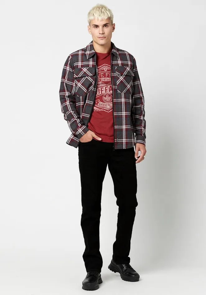 Men Zippered Sobum Flannel Shirt Charcoal Buffalo David Bitton Jackets