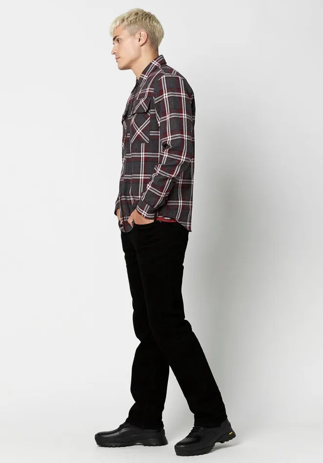 Men Zippered Sobum Flannel Shirt Charcoal Buffalo David Bitton Jackets