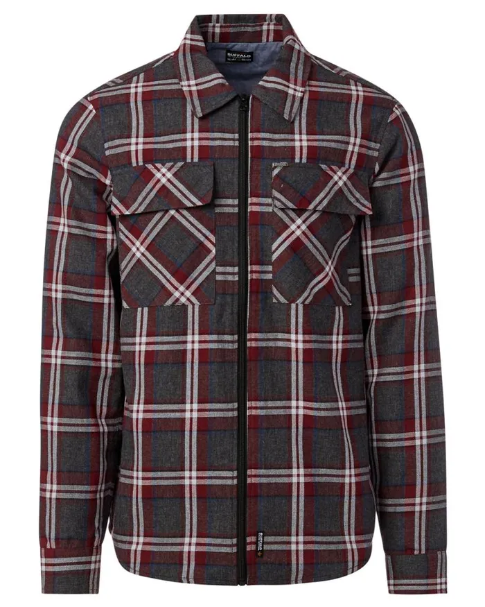 Men Zippered Sobum Flannel Shirt Charcoal Buffalo David Bitton Jackets