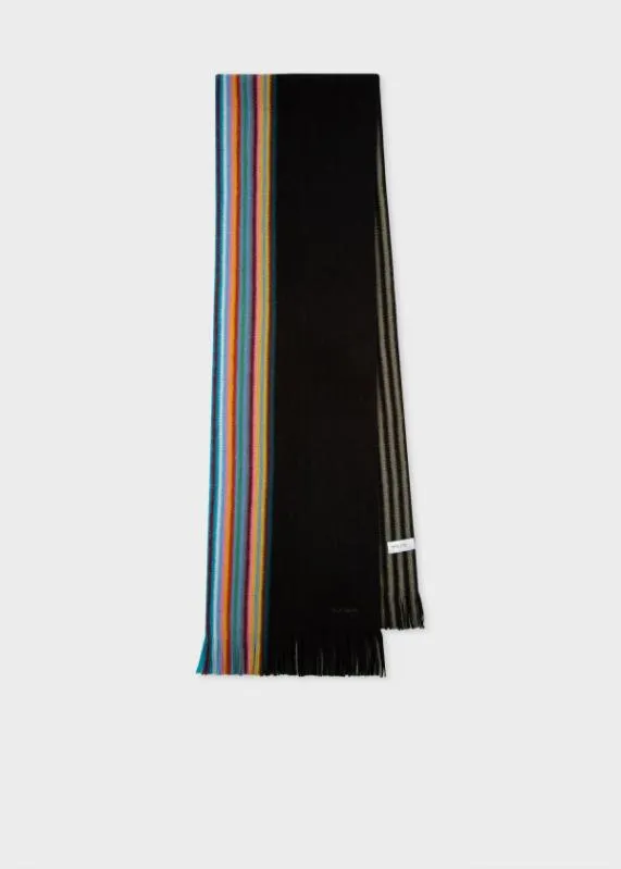 Mens 039Signature Stripe039 Edge Wool Scarf Paul Smith Scarves