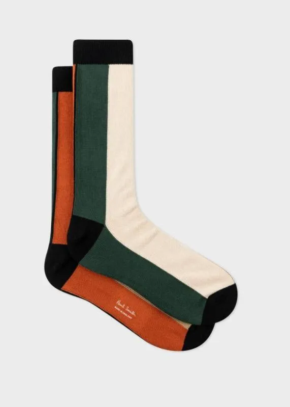 Mens Khaki Colour Block Socks Paul Smith Socks
