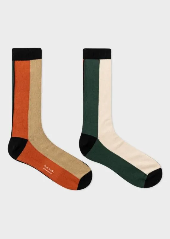 Mens Khaki Colour Block Socks Paul Smith Socks