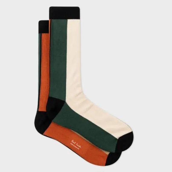 Mens Khaki Colour Block Socks Paul Smith Socks
