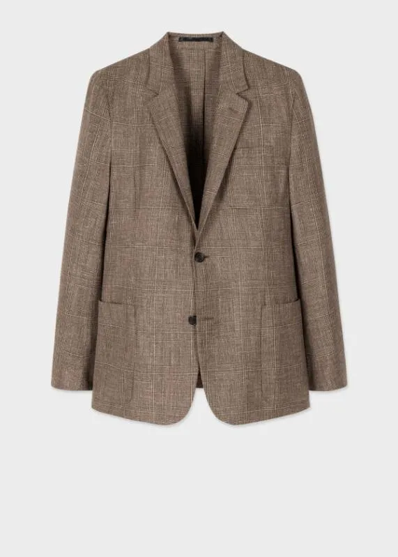 Mens WoolSilkLinen Brown Check Blazer Paul Smith Blazers