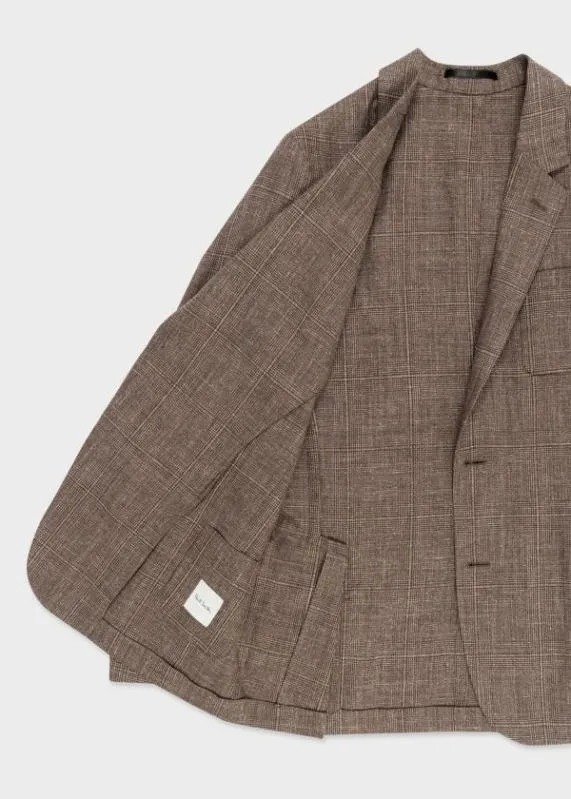 Mens WoolSilkLinen Brown Check Blazer Paul Smith Blazers